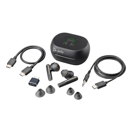 HP 7Y8G4AA Poly Voyager Free 60+ UC szénfekete fülhallgató + BT700 USB-C-adapter + érintőképernyős töltőtok