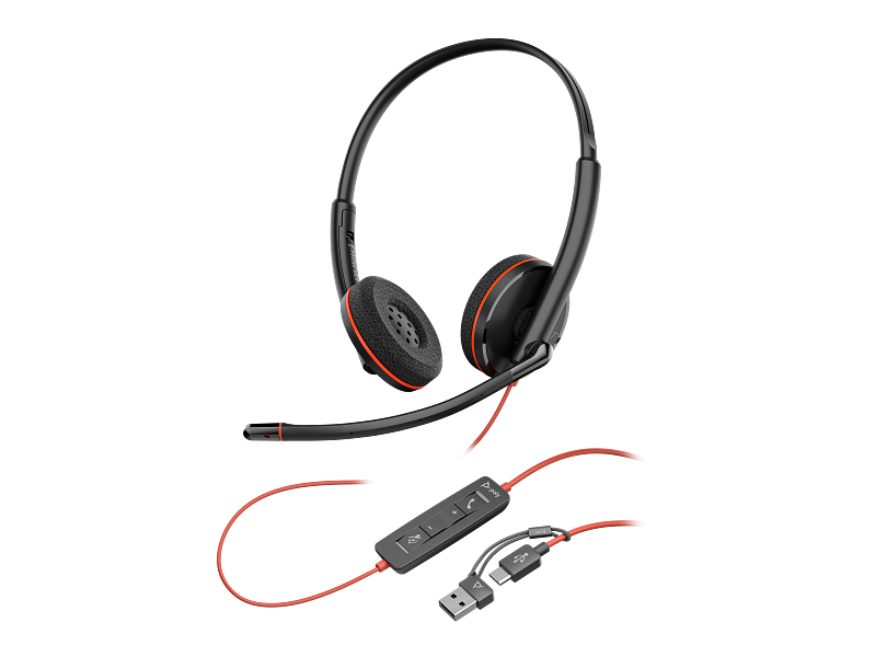Poly Blackwire 3225 Stereo USB-C Headset +3.5mm Plug +USB-C/A