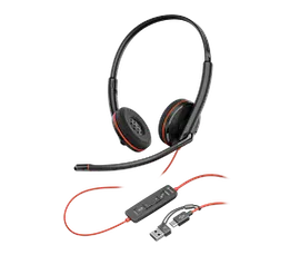 Poly Blackwire 3220 Stereo USB-C Headset +USB-C/A Adapter