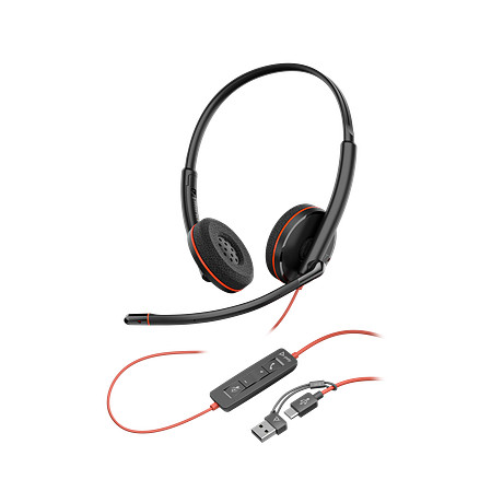 HP 93S87AA Poly Blackwire 3220 sztereó USB-C headset + USB-C–USB-A-adapter