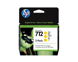 HP 712 Yellow DesignJet Ink Cartridge 3-Pack, 3ED79A