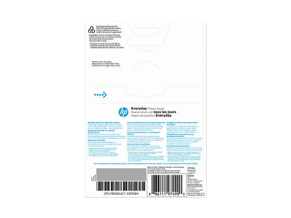 HP Everyday Photo Paper, Glossy, 52 lb, 4 x 6 in. (101 x 152 mm), 100 sheets CR759A - Rear