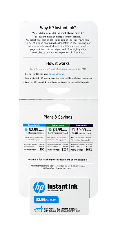 HP Instant Ink 50-page Plan 1st month enrollment kit