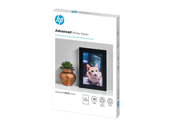 Series 3 of 12 HP Photo Papers, HP Advanced Photo Paper, Glossy, 65 lb, 4 x 6 in. (101 x 152 mm), 50 sheets F4T22A