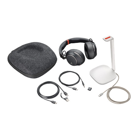 HP 8G7T7AA Poly Voyager Surround 85 UC USB-C headset + USB-C–USB-A-adapter + töltőállvány