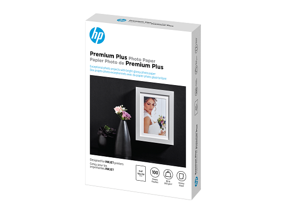 HP Premium Plus Photo Paper, Glossy, 80 lb, 4 x 6 in. (101 x 152 mm), 100 sheets CR668A - Left