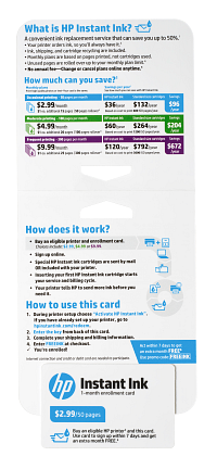 HP Instant Ink Enrollment Card - 50 page plan
