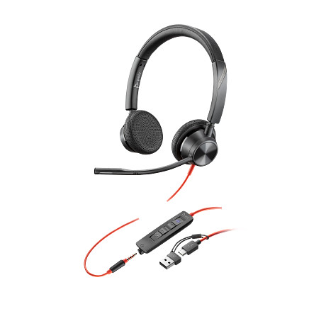 HP 8X222AA Poly Blackwire 3325 sztereó USB-C headset Microsoft Teams-tanúsítvánnyal + 3,5 mm-es csatlakozó + USB-C–USB-A-adapter