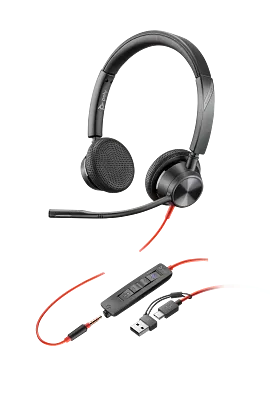 Poly Blackwire 3325 Stereo Microsoft Teams Certified USB-C Headset +3.5mm Plug +USB-C/A Adapter