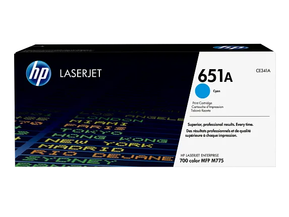 HP Laser Toner Cartridges and Kits, HP 651A Cyan Original LaserJet Toner Cartridge, CE341A