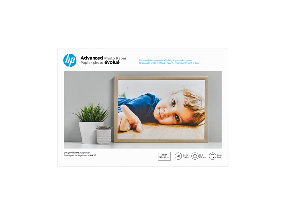 HP Advanced Photo Paper, Glossy, 65 lb, 13 x 19 in. (329 x 483 mm), 20 sheets CR696A - Center