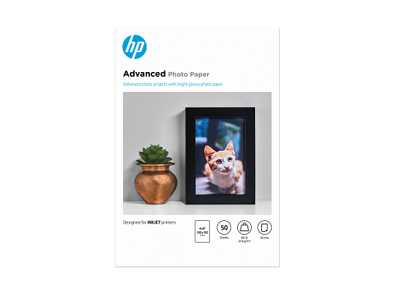 HP Advanced Photo Paper, Glossy, 65 lb, 4 x 6 in. (101 x 152 mm), 50 sheets F4T22A - Center