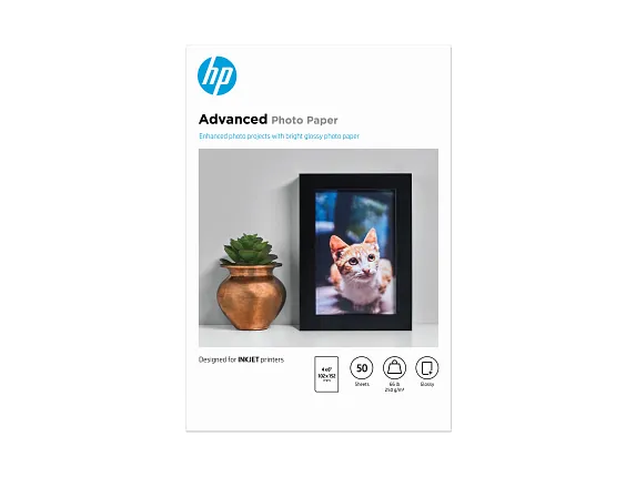 Series 1 of 12 HP Photo Papers, HP Advanced Photo Paper, Glossy, 65 lb, 4 x 6 in. (101 x 152 mm), 50 sheets F4T22A