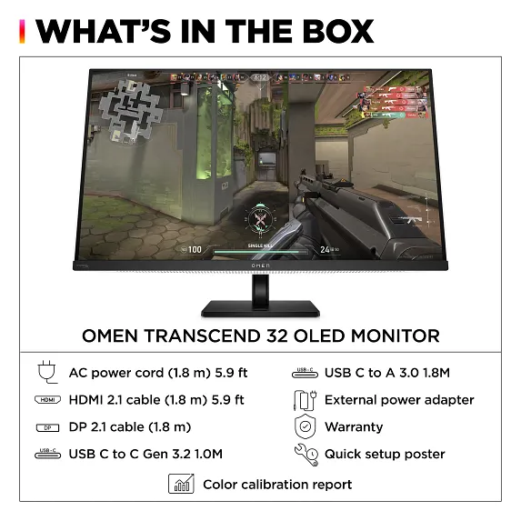 Series 11 of 13 HP Home Monitors, OMEN Transcend 31.5 inch UHD 240Hz OLED Gaming Monitor  - OMEN Transcend 32