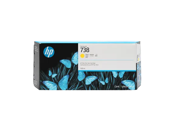 Ink Supplies, HP 738 300-ml Yellow DesignJet Ink Cartridge, 676M8A