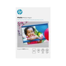 HP Matte Photo Paper, 48 lb, 4 x 6 in. (101 x 152 mm), 25 sheets 6QH46A