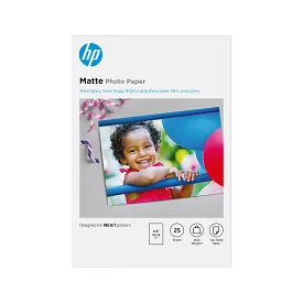 HP Matte Photo Paper, 48 lb, 4 x 6 in. (101 x 152 mm), 25 sheets 6QH46A