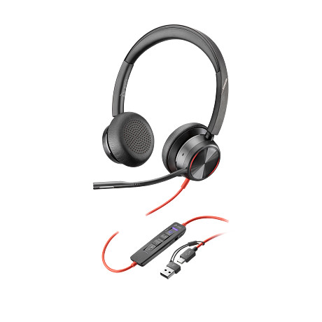 HP 8X225AA Poly Blackwire 8225 sztereó USB-C headset Microsoft Teams-tanúsítvánnyal + USB-C–USB-A-adapter