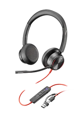 Poly Blackwire 8225 Stereo Microsoft Teams Certified USB-C Headset +USB-C/A Adapter