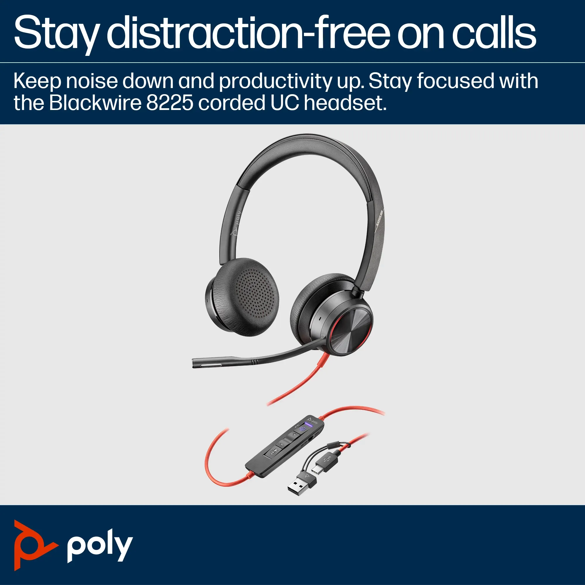 Blackwire 8225-M USB-A Poly Blackwire BW8225 UC Headset | Buy Poly BW8225 214406-01 HP