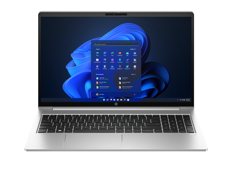 HP ProBook 450 15.6 inch G10 Notebook PC Natural Silver White BG Front Open