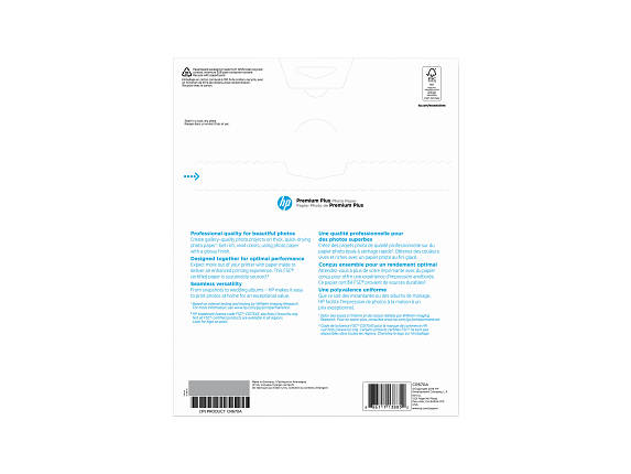HP Premium Plus Photo Paper, Glossy, 80 lb, 8.5 x 11 in. (216 x 279 mm), 25 sheets CR670A - Rear