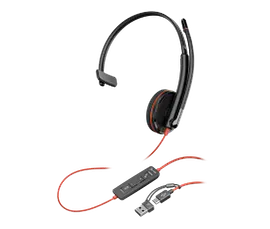 Poly Blackwire 3215 Monaural USB-C Headset +3.5mm Plug +USB-C/A Adapter