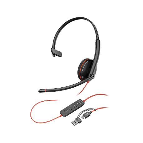 HP 8X227A6 Poly Blackwire 3215 monaurális USB-C headset + 3,5 mm-es csatlakozó + USB-C–USB-A-adapter (csomagban)
