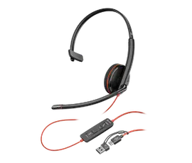 Poly Blackwire 3210 Monaural USB-C Headset +USB-C/A Adapter