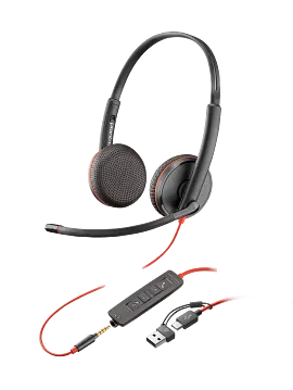 Poly Blackwire 3225 Stereo USB-C Headset +3.5mm Plug +USB-C/A Adapter