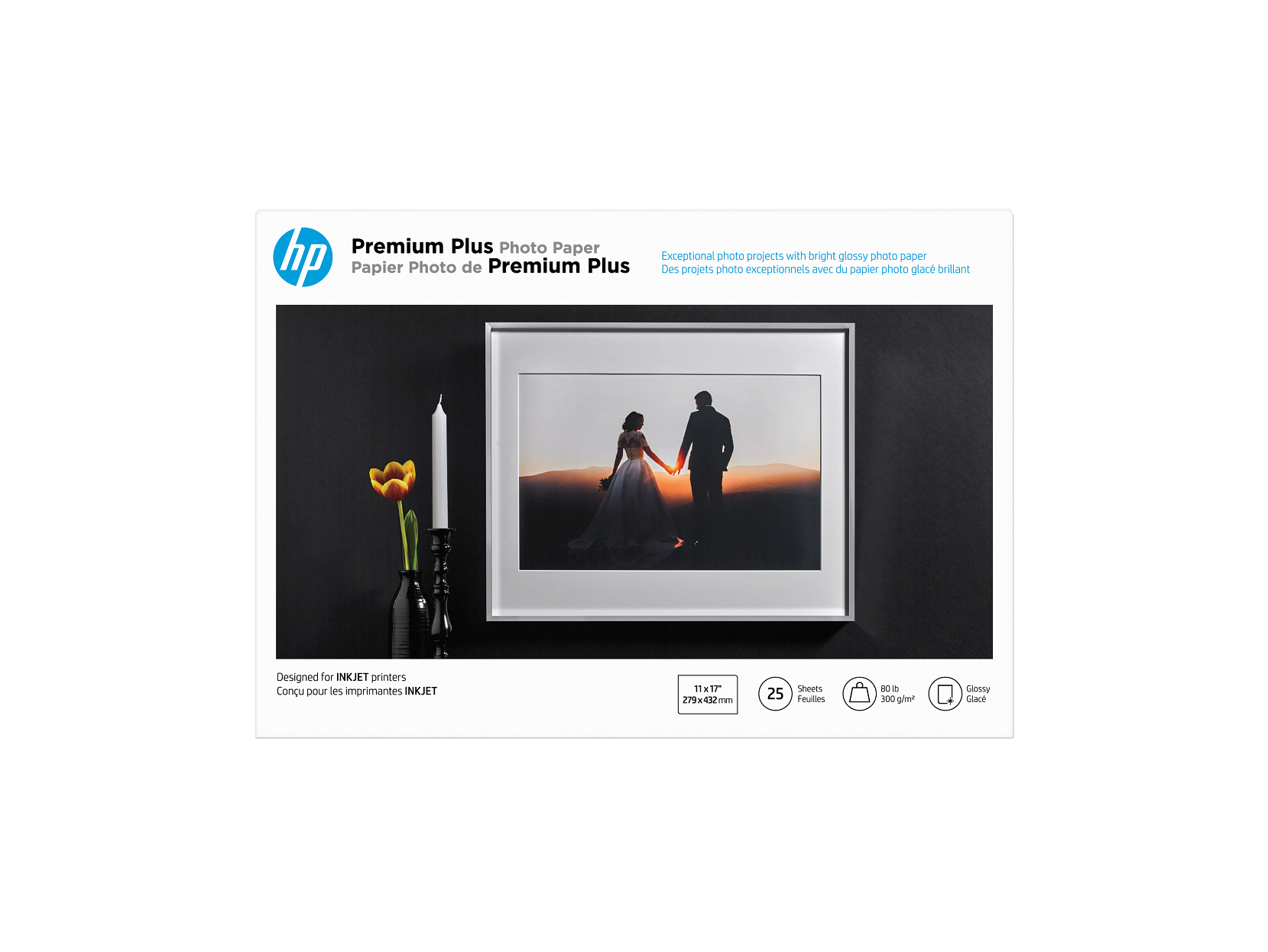 HP Premium Plus Glossy Photo Paper | 25 Sheets | Tabloid | 11 x 17 in | CV065A - Afbeelding 1 van 5