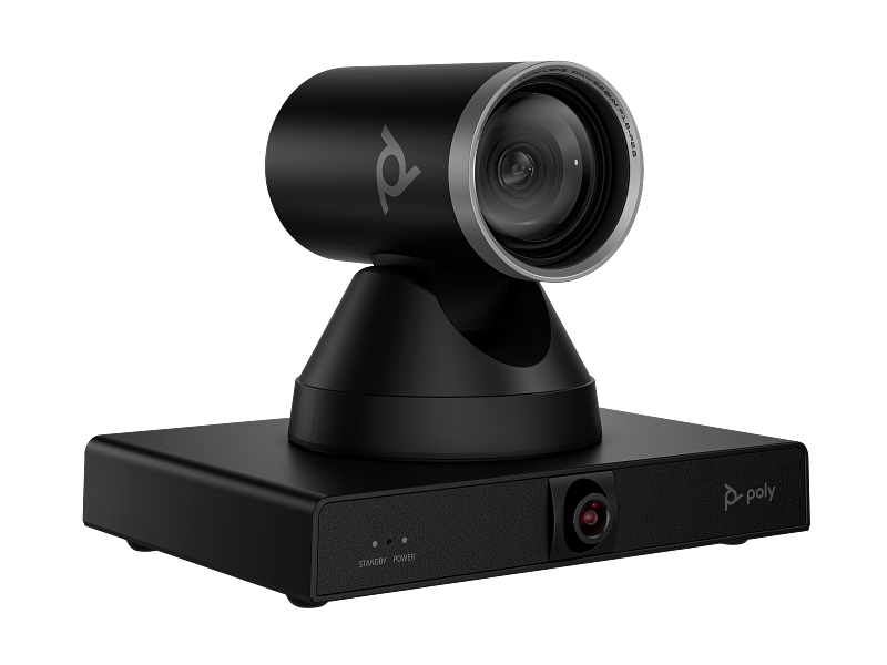 Poly-Studio-E60-MechanicalPan-Tilt-Zoom-PTZ-Camera-JetBlack-Coreset-WhiteBG-FrontRight