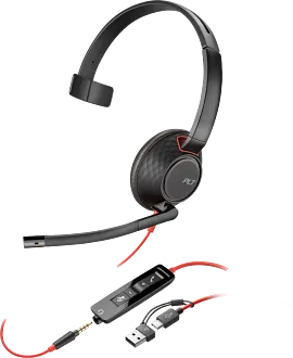 Poly Blackwire 5210 Monaural USB-C Headset +3.5mm Plug +USB-C/A Adapter