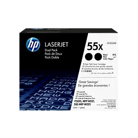 HP 55X 2-pack High Yield Black Original LaserJet Toner Cartridges, CE255XD