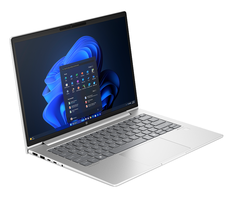 HP ProBook 445 G11 14 NaturalSilver WWAN T IRcam FPR CoreSet Win11 WhiteBG FrontRightOpen