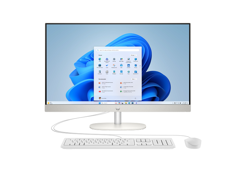 25C1 All-in-One Desktop PC 27 Shell White T NT Fixed Captain Crunch Wired Copilot Core Set Front CamDown WhiteBG