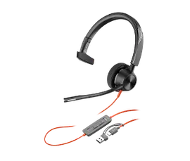 Poly Blackwire 3310 Monaural Microsoft Teams Certified USB-C Headset +USB-C/A Adapter