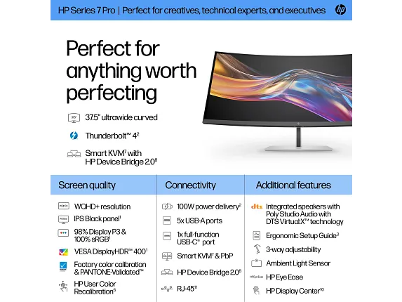 HP Series 7 Pro 37.5 inch WQHD+ Thunderbolt 4 Monitor - 738pu, цвет: Wqhd+ (3840 X 1600) — фото 5