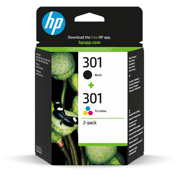 HP 301 Black / Tri - Color Original Ink Cartridge 2-Pack N9J72-80012 N9J72AE