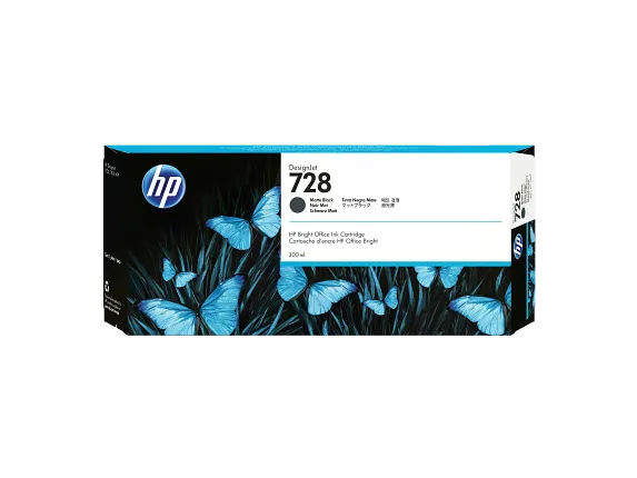 Ink Supplies, HP 728 300-ml Matte Black DesignJet Ink Cartridge, F9J68A
