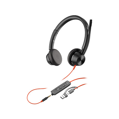 HP 8X221AA Poly Blackwire 3325 sztereó USB-C headset + 3,5 mm-es csatlakozó + USB-C–USB-A-adapter