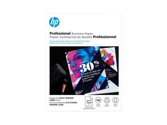 HP Professional Business Paper, Glossy, 48 lb, 8.5 x 11 in. (216 x 279 mm), 150 sheets Q1987A - Center