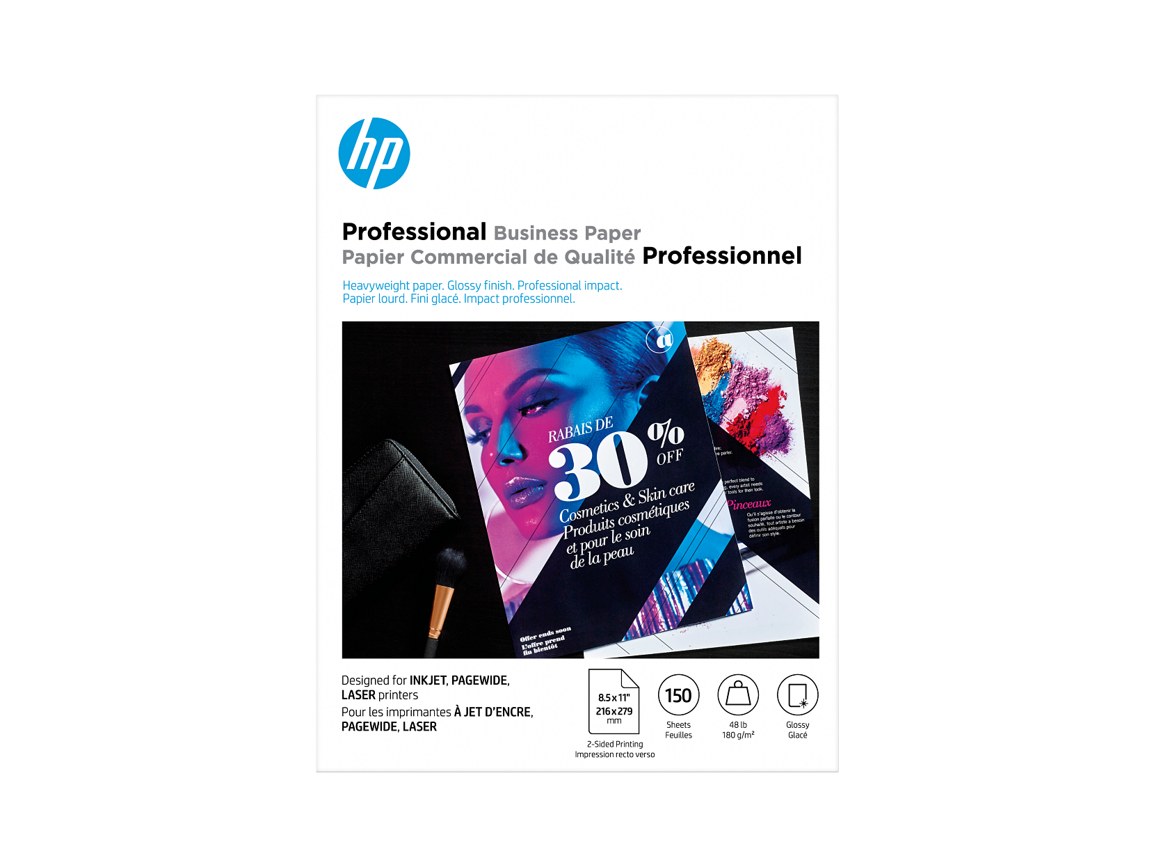 HP Professional Multi-use Glossy FSC Paper 180 gsm-150 sht/Letter/8.5 x 11 in - Afbeelding 1 van 8
