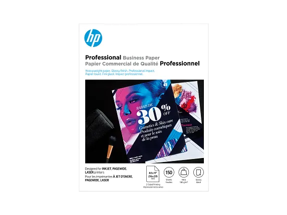 HP Professional Business Paper, Glossy, 48 lb, 8.5 x 11 in. (216 x 279 mm), 150 sheets Q1987A