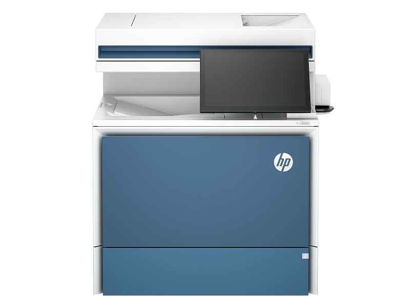 HP Color LaserJet Enterprise Flow MFP 5800 - ZF Transactional - AtmosphereBlue Catalog WhiteBG Front