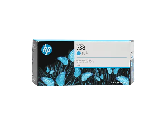 Ink Supplies, HP 738 300-ml Cyan DesignJet Ink Cartridge, 676M6A