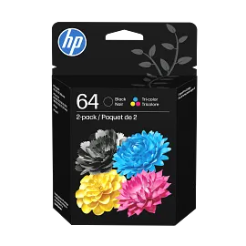 HP 64 2-pack Black/Tri-color Original Ink Cartridges, X4D92AN#140