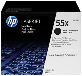 HP 55X 2-pack High Yield Black Original LaserJet Toner Cartridges, CE255XD