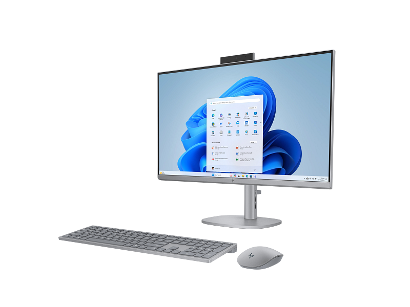 24C2-ENVY 27 Meteor Silver T FHD IR Cam Swiss Brie KBM Win11 Core Set FrontLeft WhiteBG