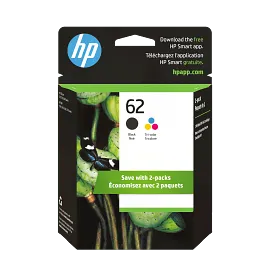 HP 62 2-pack Black/Tri-color Original Ink Cartridges, N9H64FN#140